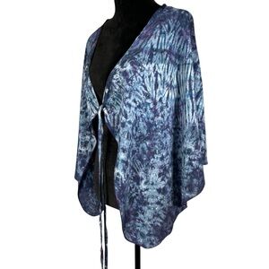 Tie-Dye Blue Purple Silk Shawl or Wrap Skirt Hand Crafted Women's Boho Festival